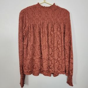 Medium Deletta Anthropologie Burnt Orange Rust Lace Semi Sheer Blouse